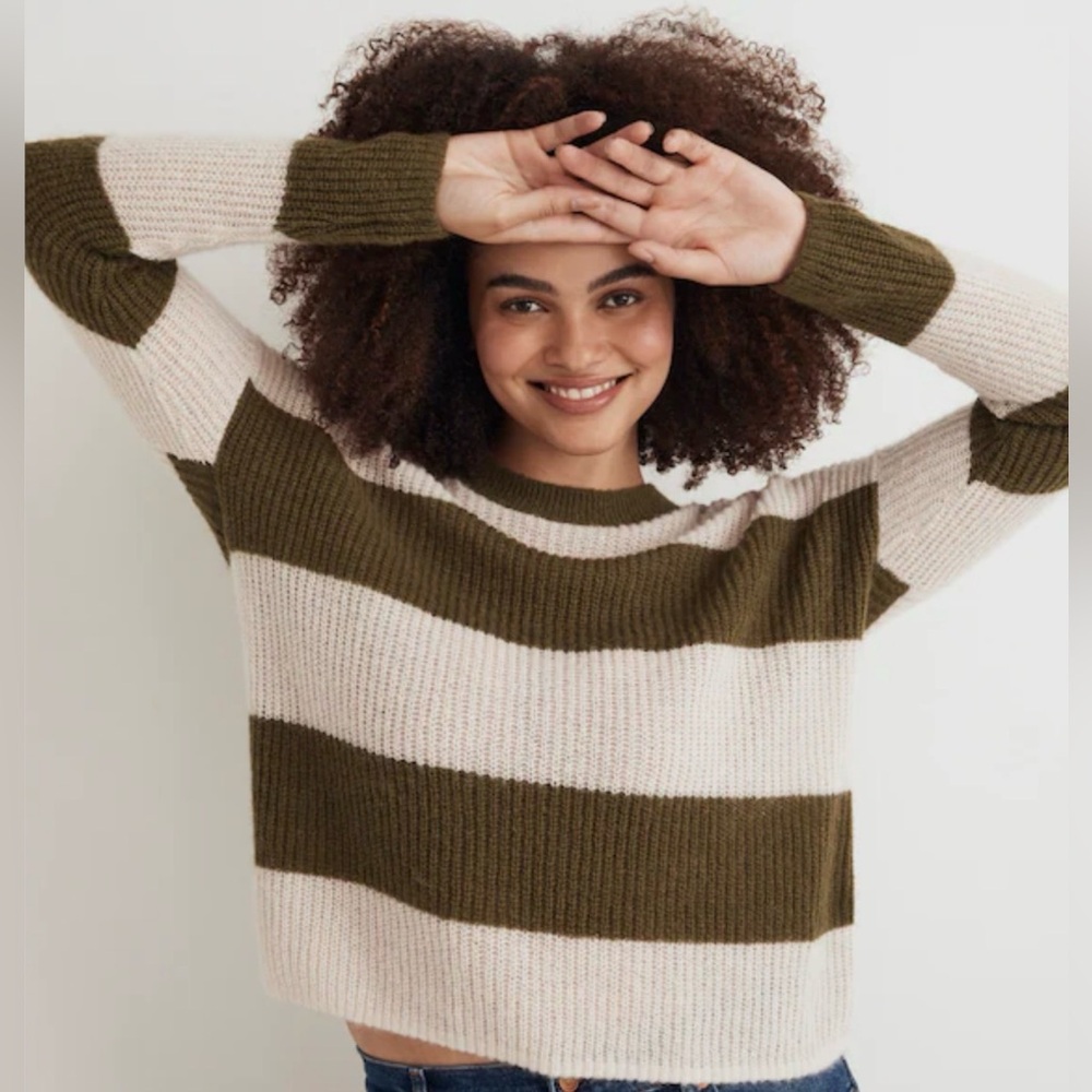Madewell Green and Cream Striped Sweater